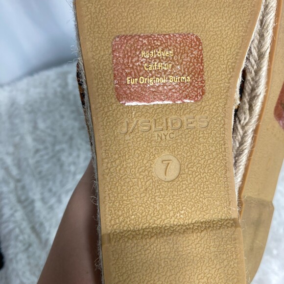 J/Slides New York Leopard Print Calf Hair Leather Cross Strap Slides Size 7 - Picture 9 of 9